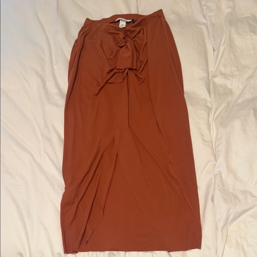 H&M Brown Midi Pencil Skirt with Tie Front